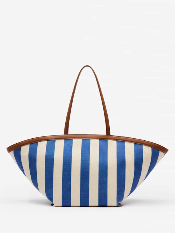Lucia Tote Bag - Cassis Blue Stripe Canvas